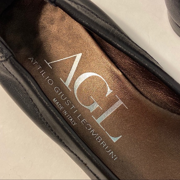 AGL Cap Toe Black Leather Slip On Ballet Flat - Picture 10 of 14